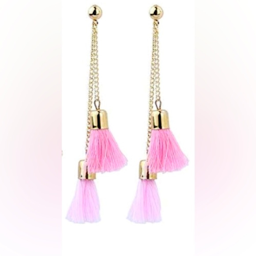 Two Layered Pink Tassel Earrings NWOT